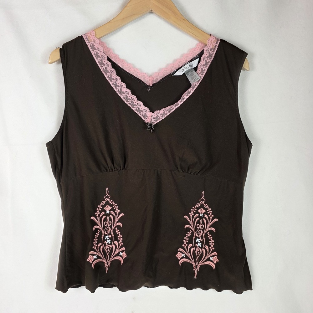 delicates women's shirt y2k vneck brown pink babydoll Medium